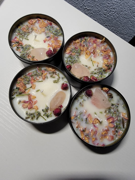 Lavender Rosemary Scent & Rose quartz candle for Love/Selflove